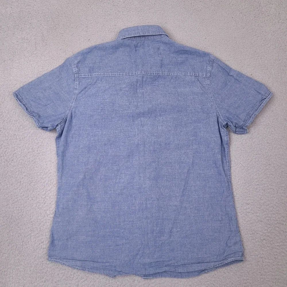 True Religion Shirt‎ Mens Large Blue Denim Chambray Short Sleeve Button Utility